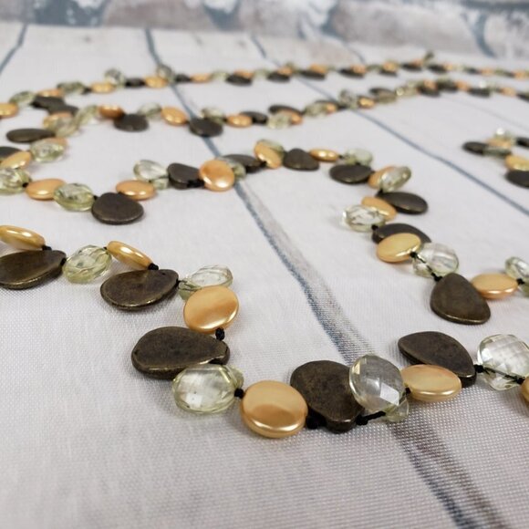 2/$25 Extra Long Necklace Brass Peach Yellow Clear Beads - Picture 8 of 8